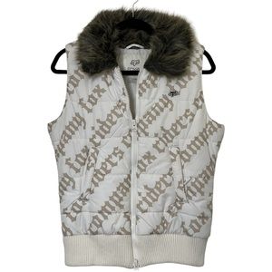 Fox Racing Women’s Puffer Vest White Faux Fur Lined Collar Size Juniors Large.